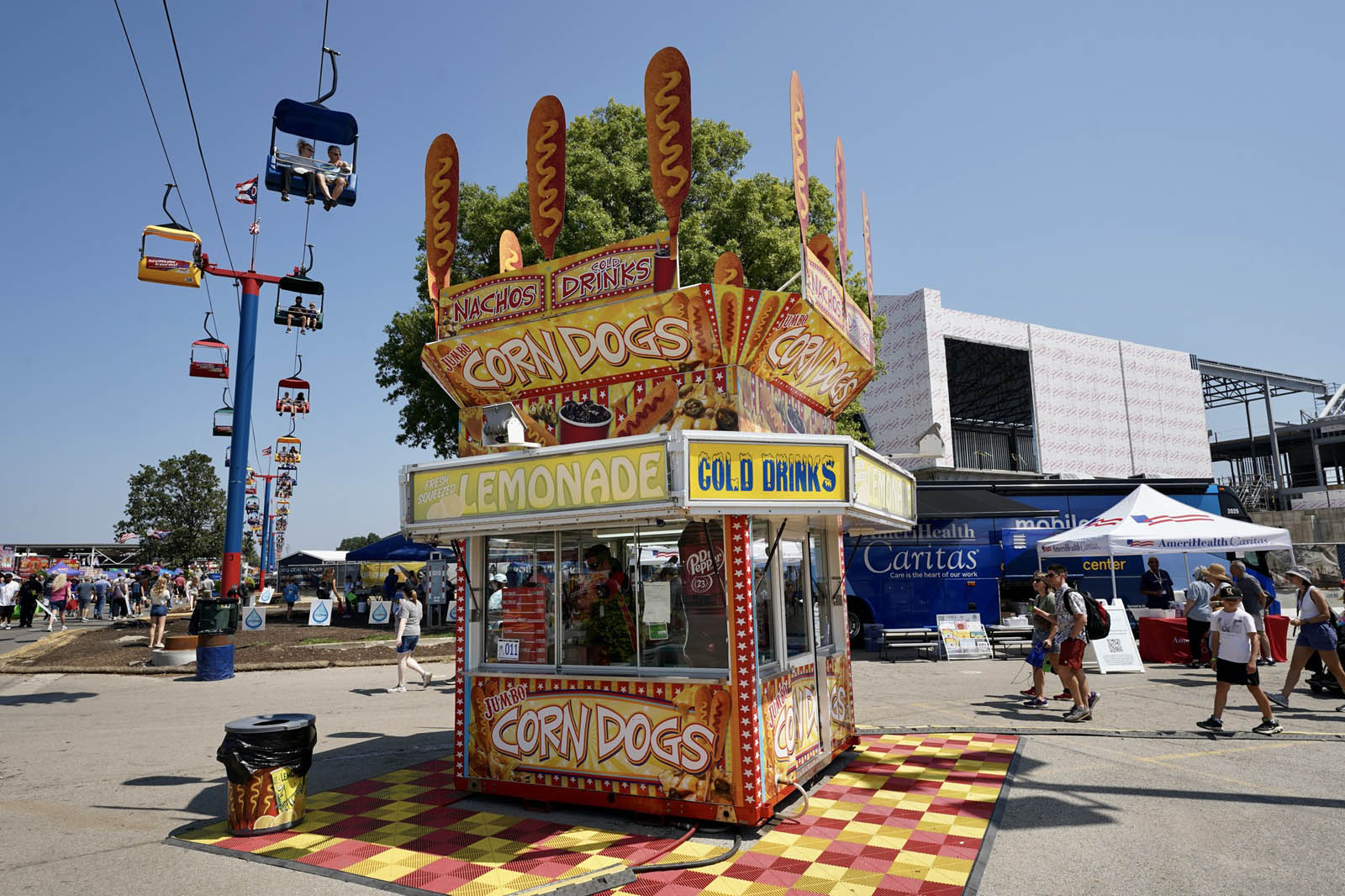 Jumbo corn dog stand located on the carnival midway